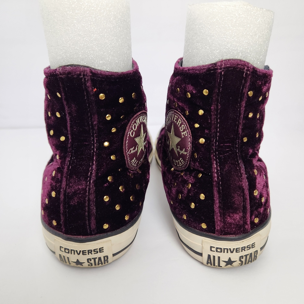 Converse Size 7 All Star Lux Velvet Hidden Wedge ‘Dark Sangria’ Studded Sneakers - Picture 5 of 10